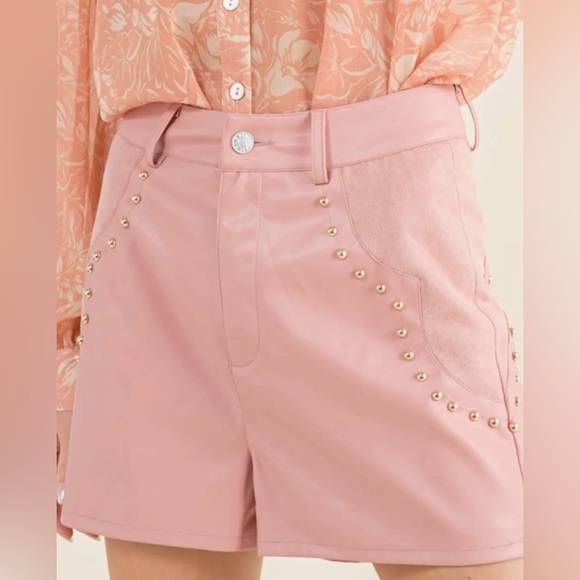 blue b Pants - Faux Leather Suede Mini Shorts